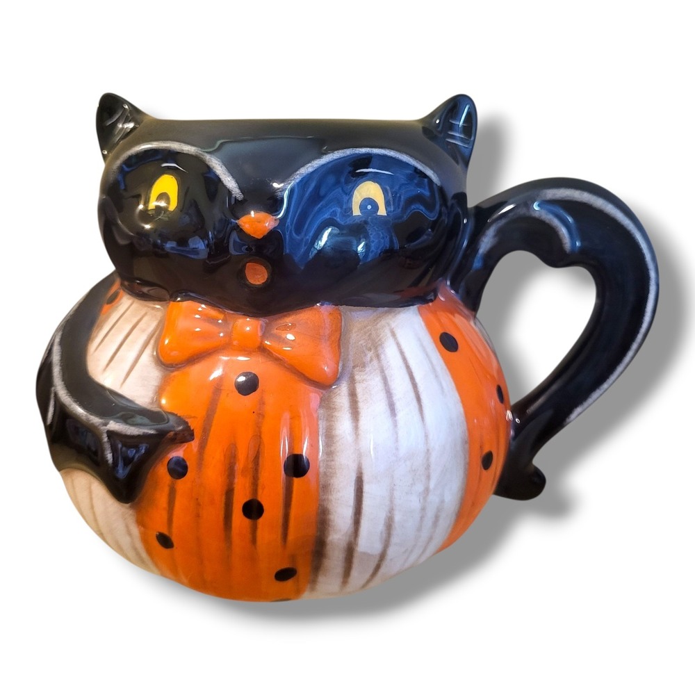 Johanna Parker Transpac Pumpkin Peeps Black Bat Mug Halloween Vintage Style